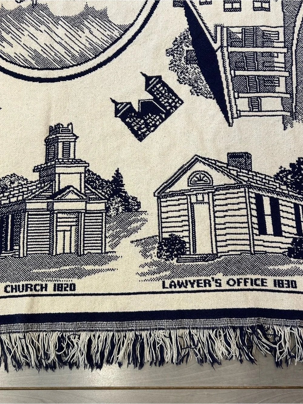 Vtg Farmers Museum Cooperstown NY Tapestry Throw Blanket Fringe 44x60 Cottage